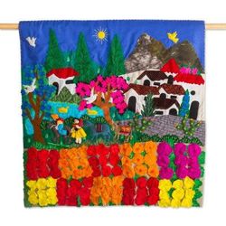 Rose Ranch,'Hand Made Cotton Patchwork Wall Hanging Floral Village'
