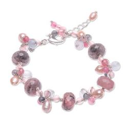 Autumn Rose,'Chic Rhodonite Cultured Pearl and Quartz Beaded Bracelet'