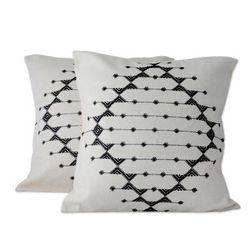 Cotton cushion covers, 'Monochrome Galaxy' (pair)
