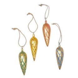 Golden Cones,'Four Handcrafted Gold Tone Albesia Wood Ornaments from Bali'
