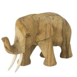 Blissful Day,'Hand Crafted Rain Tree and Ivory Wood Elephant Statuette'
