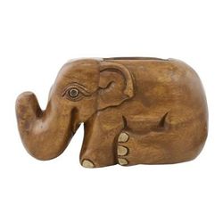 Elephant Sits Down,'Hand Carved Raintree Wood Elephant Card Holder Thailand'