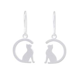 Long-Tailed Cat,'Sterling Silver Cat Dangle Earrings from Thailand'