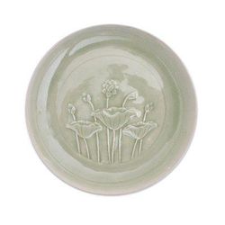 Flavorful,'Green Celadon Ceramic Lotus Flower Dinner Plate'