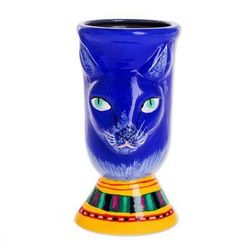 Top Cat in Blue,'Blue Ceramic Flower Pot'