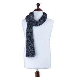 Blue Boucle,'Peruvian Alpaca Blend Scarf in Blue and Grey Boucle'