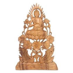 Teaching Buddha,'Buddha Vitarka Mudra Wood Relief Panel'