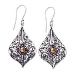 Gold accent dangle earrings, 'Vintage Lace'