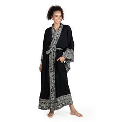 'Midnight Rose' - Indonesian Floral Patterned Black and White Robe