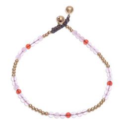Sweetest Friend,'Rose Quartz and Carnelian Beaded Anklet'