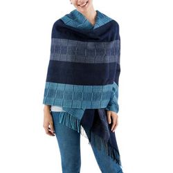 Huancayo Blues,'Alpaca Wool Patterned Shawl'