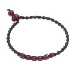 Thai Beach Chic in Red,'Red Jasper Beaded Macrame Ankle with Beaded Closure'