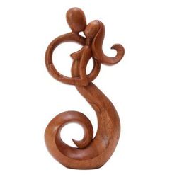 Steal a Kiss,'Romantic Suar Wood Statuette from Bali'