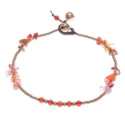 Night Walk in Orange,'Carnelian and Brass Bell Beaded Anklet'