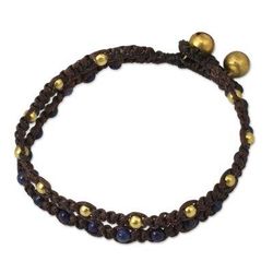 Lapis lazuli braided bracelet, 'Blue Boho Chic'
