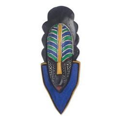 Cute Person,'Colorful Striped African Wood Mask from Ghana'