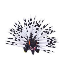 'Hand-Painted Wood Alebrije Porcupine Figurine in Black'