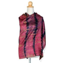'Crimson Reflecting Pools' - Unique Silk Shawl from Thailand