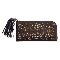 Borobudur Stars in Coffee,'Circle Pattern Leather Clutch in Espresso from Bali'