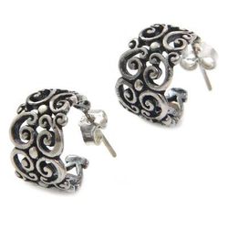 'Swirling' - Sterling Silver Half Hoop Earrings