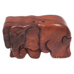 Staring Elephant,'Hand Carved Wood Puzzle Box Elephant Shape from Indonesia'