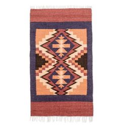 Ancestral Diamonds,'Handloomed Acrylic Geometric Area Rug in Brown (2.5x4.5)'