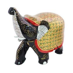 Elephant Fortune,'Handcrafted Black Elephant Wood Figurine with Golden Coat'