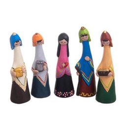 Pilgrimage Family,'Peruvian Handmade Ceramic Nativity Set with 5 Pieces'