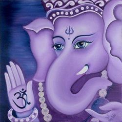 'Pious Ganesha' Hinduism Deity Signed Fine Art Painting