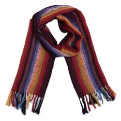 Andean Rainbow,'Rainbow 100% Alpaca Striped Scarf from Peru'