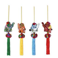 Happy Lanna Elephants,'Set of 4 Multicolor Thai Elephant Ornaments Crafted by Hand'