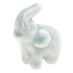 Happy Elephant in Green,'Green Celadon Ceramic Figurine'