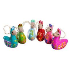 'Hand-Painted Ceramic Llama Ornaments from Peru (Set of 6)'