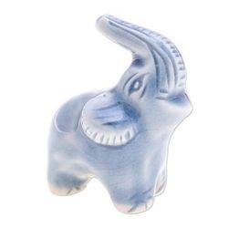 Happy Elephant in Blue,'Artisan Crafted Ceramic Figurine'