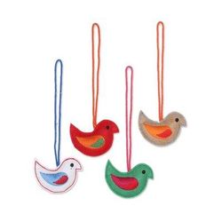 Holiday Messengers,'Set of Four Wool Felt Bird Ornaments from India'