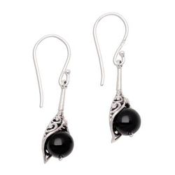 Fantastic Fruit,'Round Onyx Dangle Earrings Crafted in India'