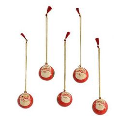 Laughing Santa Claus,'5 Santa Claus Ornaments Handcrafted in Papier Mache'