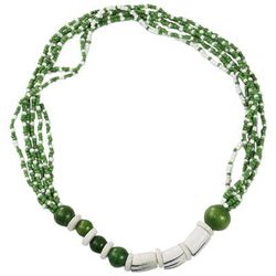 Ground Swell,'Eco-Friendly Green and White Beaded Pendant Necklace'