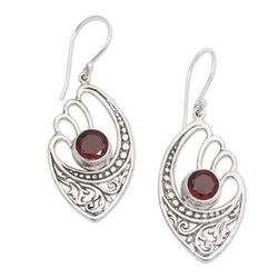 Red Wings,'2 Carats Garnet and Sterling Silver Balinese Earrings'