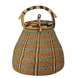 Bounteous,'Colorful Handwoven West African Raffia Covered Basket'