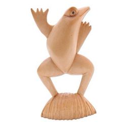 Flamboyant Frog,'Artisan Crafted Wood Frog Statuette from Bali'