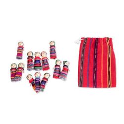 The Worry Doll League,'Set of 12 Guatemalan Worry Dolls with Pouch in 100% Cotton'