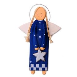 Star Angel in Blue,'Blue Wood Angel with a Star in Holiday Decor from Bali'