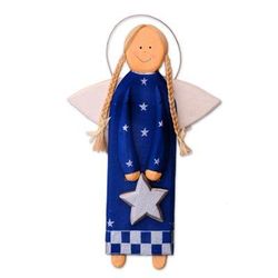 Star Angel in Blue,'Blue Wood Angel with a Star in Holiday Decor from Bali'