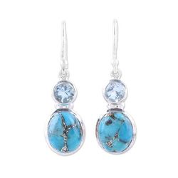 Tidal Dream,'Blue Topaz and Composite Turquoise Dangle Earrings'