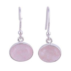 Pink Aurora,'Dangle Earrings with Sterling Silver and Rose Quartz'