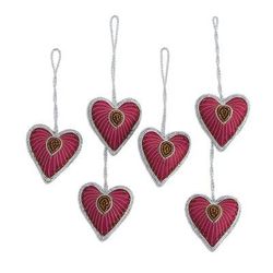 Beaded Hearts,'Six Heart-Shaped Beaded Ornaments from India'