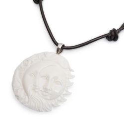 Stellar Guardians,'Handcrafted Sun and Moon Bone Pendant Necklace from Bali'