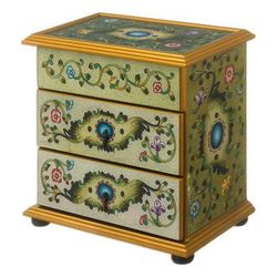 Verdant Splendor,'Green Reverse-Painted Glass Jewelry Chest'