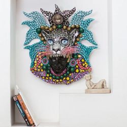 'Hand-Painted Lacquered Papier Mache Mexican Jaguar Mask'